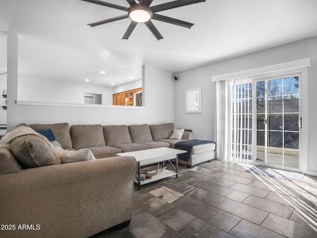 living room with ceiling fan