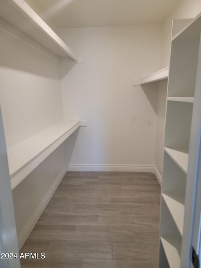 walk in closet with wood-type flooring