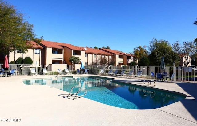 view of swimming pool with a patio