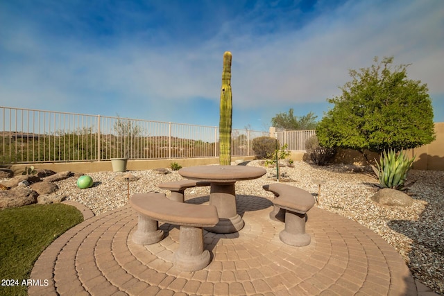 view of patio / terrace featuring outdoor dining area and a fenced backyard