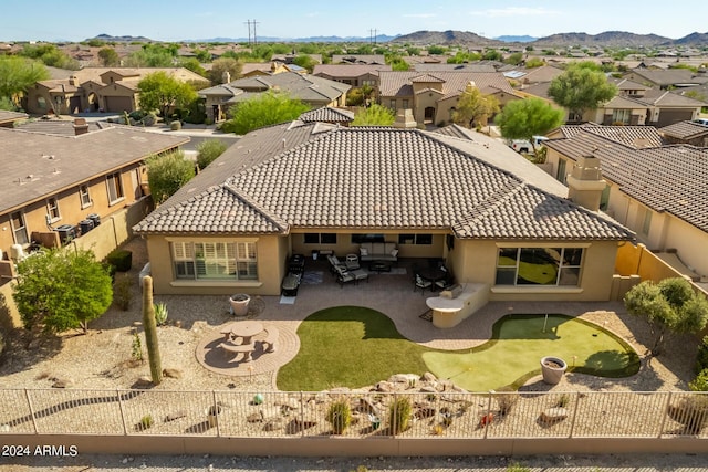 aerial view with a mountain view and a residential view