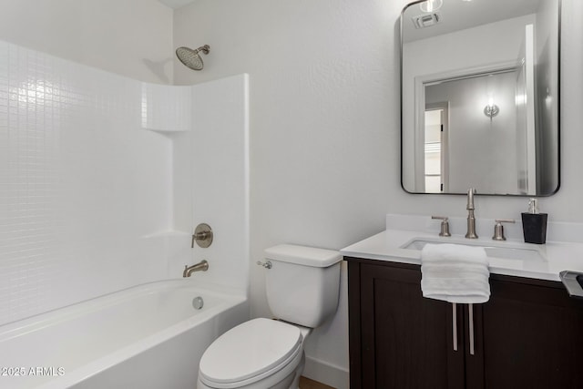 full bathroom with washtub / shower combination, vanity, and toilet