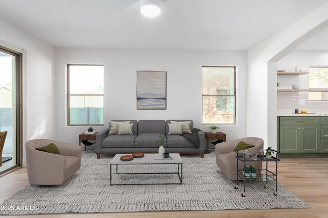 living room featuring light wood-type flooring