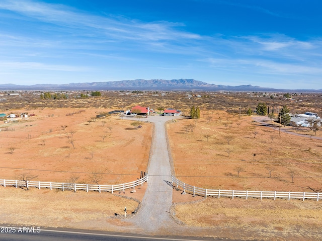 bird's eye view featuring a mountain view and a rural view