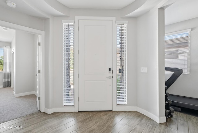 entrance foyer featuring baseboards and wood finished floors
