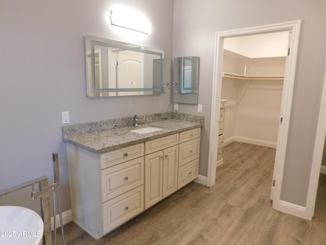 bathroom featuring hardwood / wood-style flooring and vanity