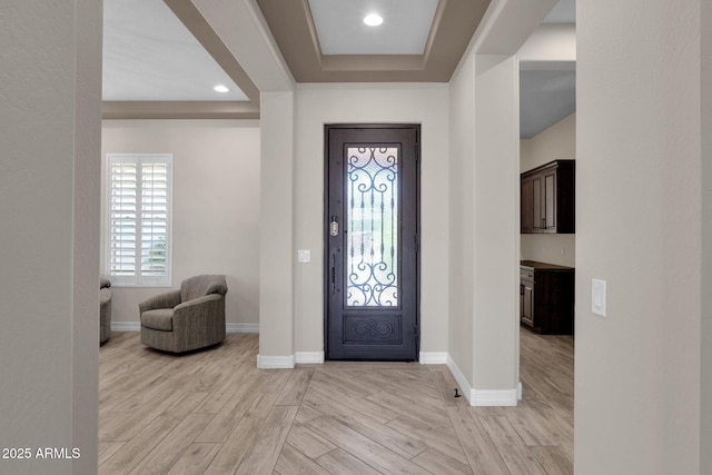 10350 E Texas Ave, Mesa, AZ 85212 - entryway featuring baseboards, light wood finished floors, and recessed lighting