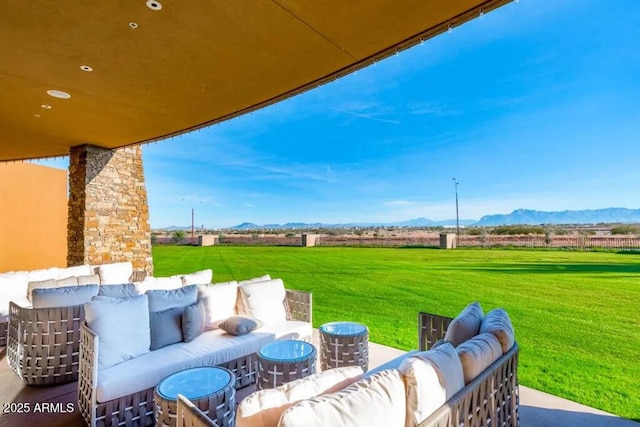 10350 E Texas Ave, Mesa, AZ 85212 - view of patio / terrace featuring outdoor lounge area, a mountain view, and a rural view