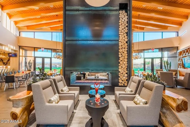 10350 E Texas Ave, Mesa, AZ 85212 - lobby featuring a towering ceiling, wood ceiling, and beamed ceiling