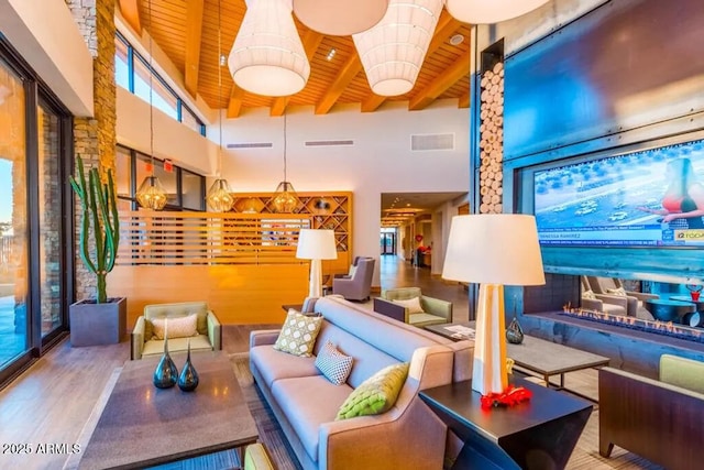 10350 E Texas Ave, Mesa, AZ 85212 - community lobby with wood ceiling, a towering ceiling, and beam ceiling