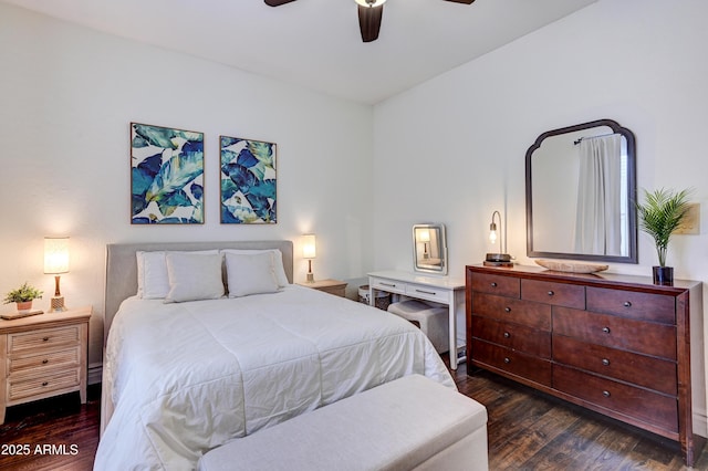 bedroom with wood finished floors and ceiling fan