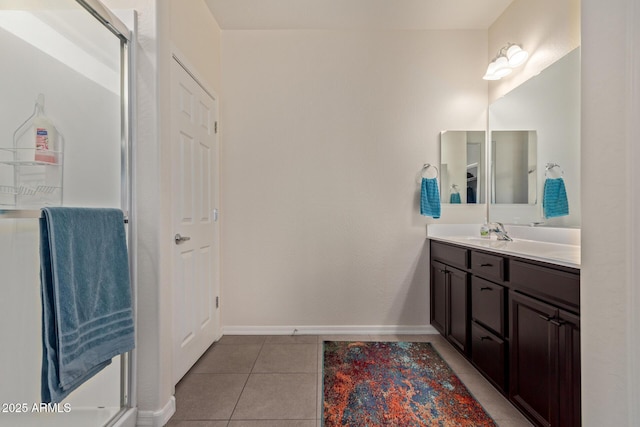 bathroom with tile patterned floors and vanity