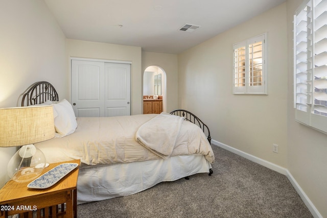 bedroom featuring carpet floors and a closet