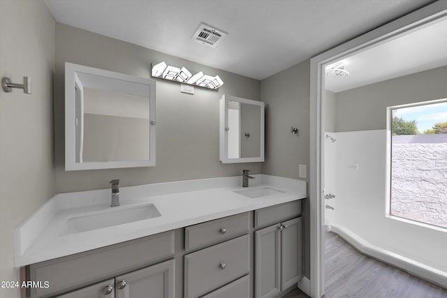 bathroom featuring vanity and hardwood / wood-style floors