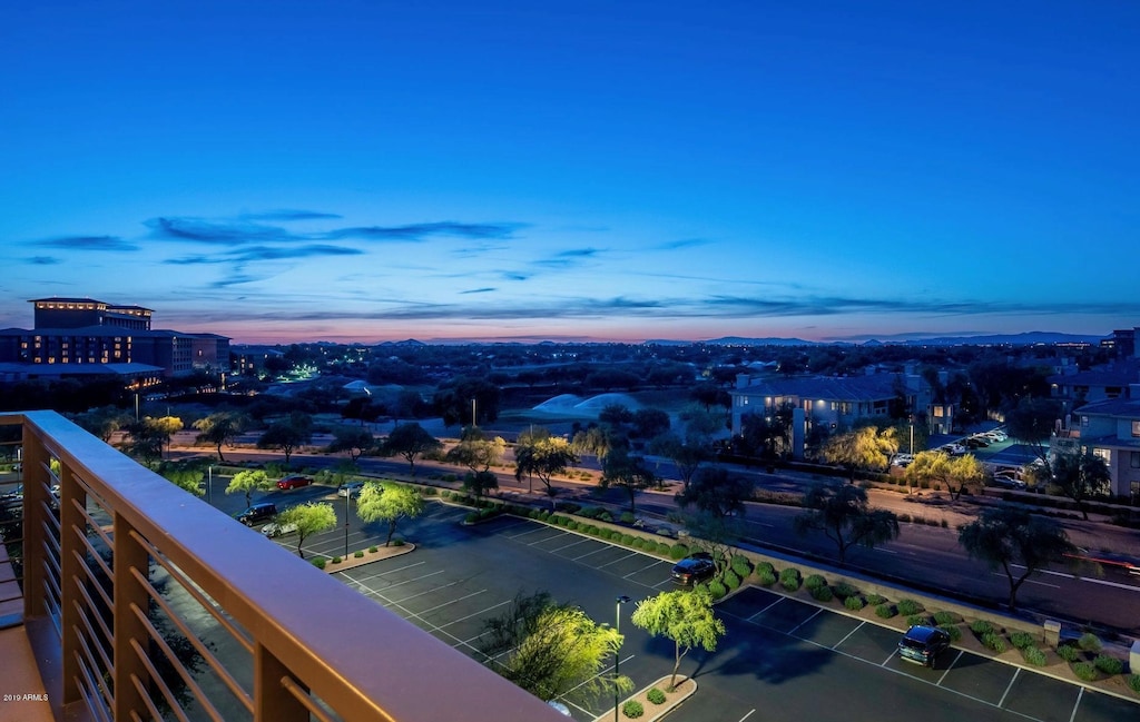 view of aerial view at dusk