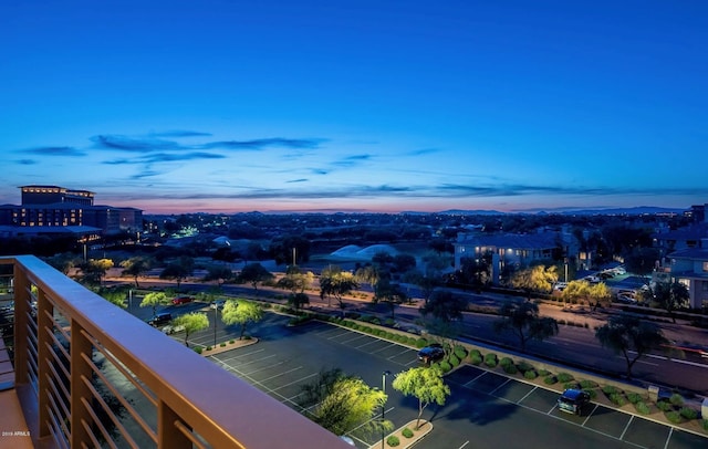 view of aerial view at dusk