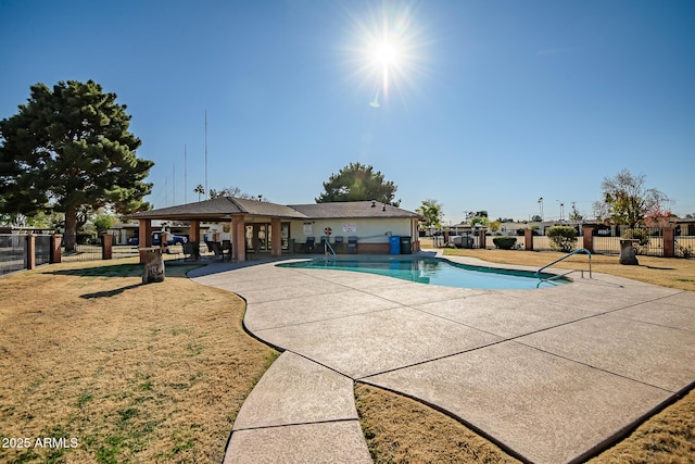 view of swimming pool with a gazebo and a patio