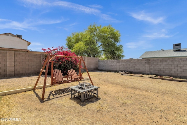 fenced backyard featuring an outdoor fire pit