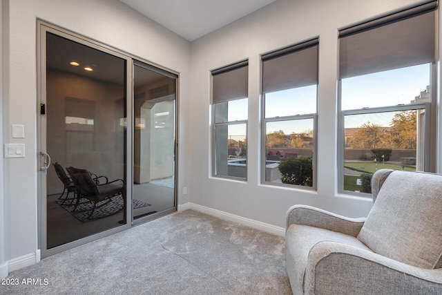 living area featuring carpet floors and a healthy amount of sunlight