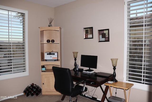 carpeted office featuring a wealth of natural light