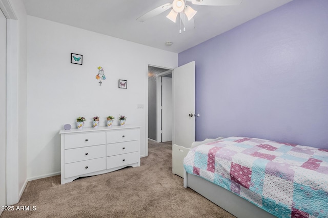 bedroom with carpet flooring and ceiling fan