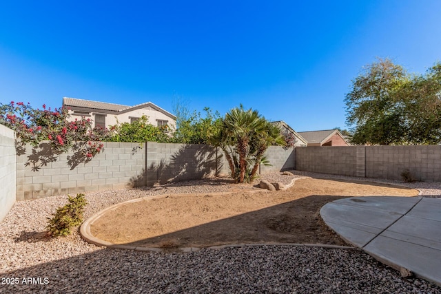 view of yard featuring a fenced backyard and a patio