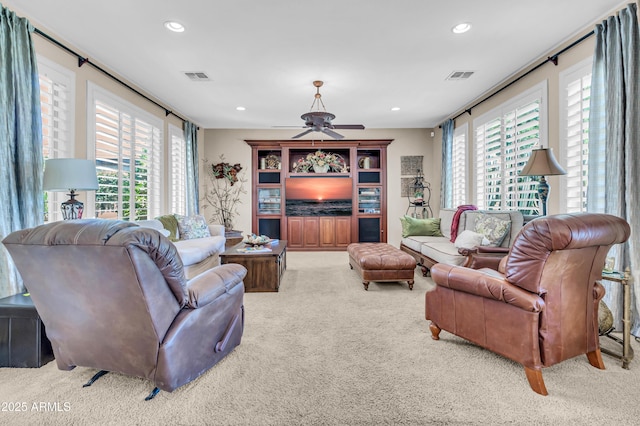 2383 E Zion Way, Chandler, AZ 85249 - living room featuring carpet, plenty of natural light, a ceiling fan, and recessed lighting