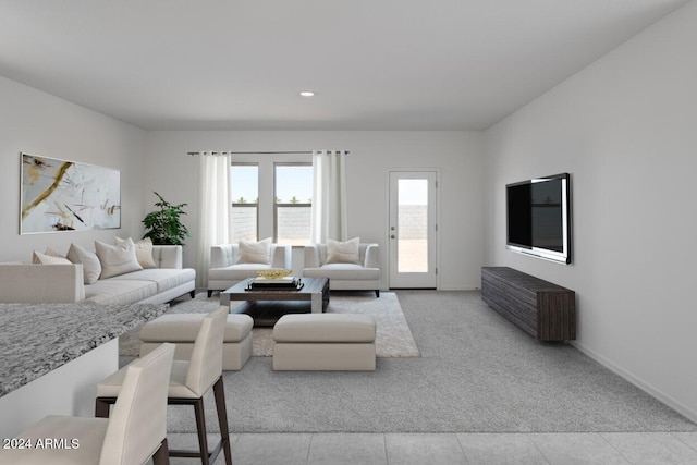 living room with light tile patterned floors