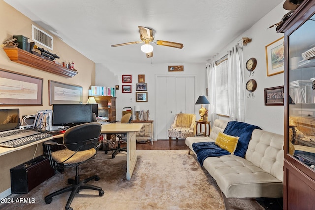 home office with ceiling fan