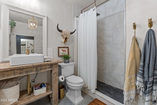 bathroom featuring sink, toilet, and walk in shower