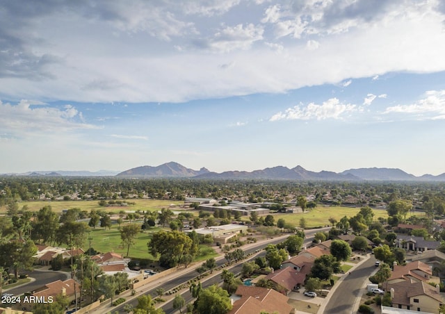 drone / aerial view featuring a mountain view