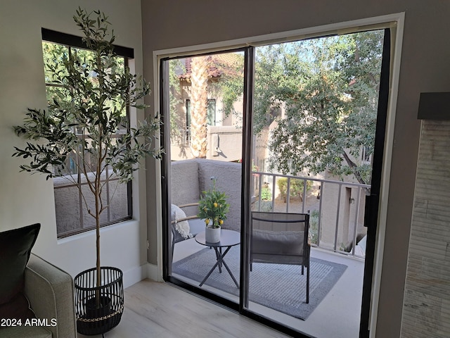 entryway featuring plenty of natural light and light wood-type flooring