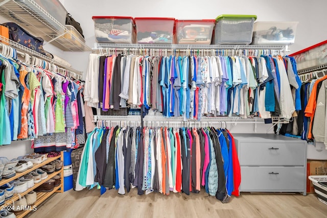 spacious closet featuring light hardwood / wood-style flooring