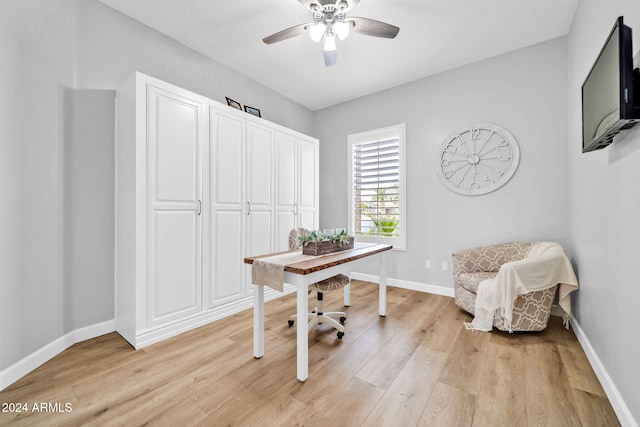 office featuring light hardwood / wood-style flooring and ceiling fan