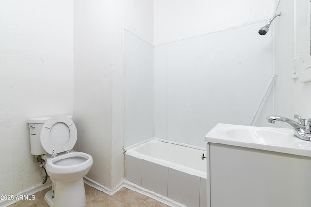 full bathroom with vanity, shower / washtub combination, tile patterned floors, and toilet