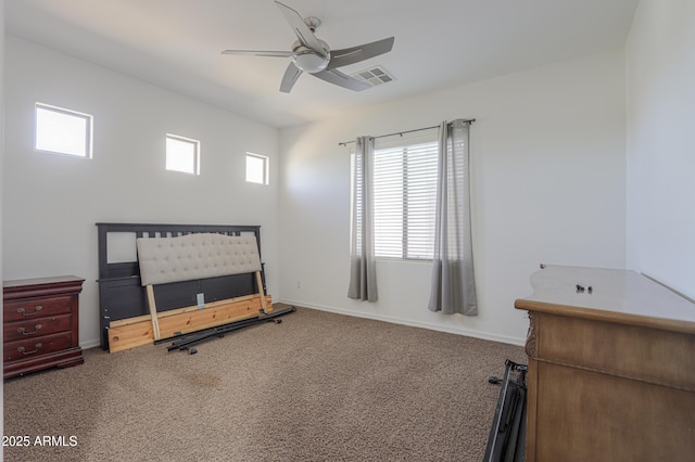 2115 N Cougar Ct, Casa Grande, AZ 85122 - bedroom featuring carpet flooring, baseboards, a ceiling fan, and visible vents