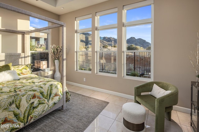 12311 E Black Rock Rd, Scottsdale, AZ 85255 - bedroom featuring baseboards, a mountain view, and light tile patterned flooring
