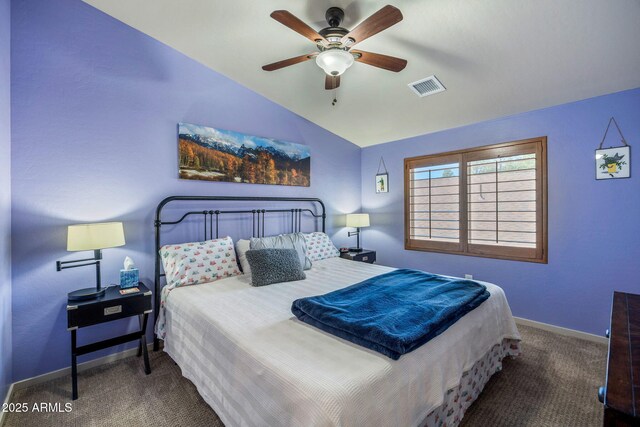 2540 W Waters Edge Ln, Lakeside, AZ 85929 - bedroom with vaulted ceiling, carpet flooring, and ceiling fan
