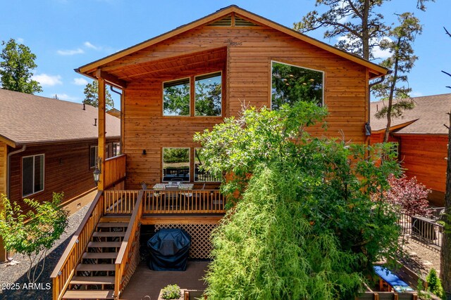 2540 W Waters Edge Ln, Lakeside, AZ 85929 - rear view of property with a wooden deck and stairway