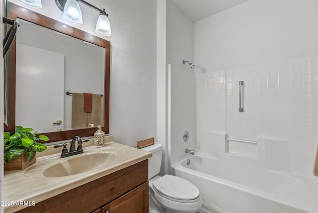 full bath featuring shower / bath combination, toilet, and vanity