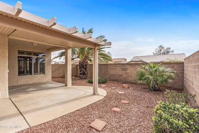 view of yard featuring a patio area and a fenced backyard