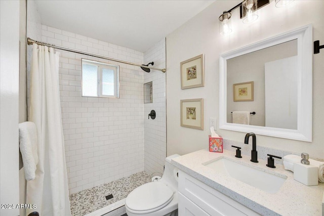 bathroom with vanity, toilet, and a shower with curtain