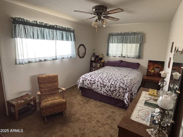 carpeted bedroom with a ceiling fan