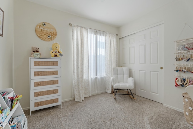 sitting room featuring baseboards and carpet floors