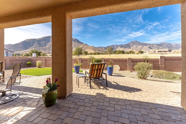 view of patio with a mountain view