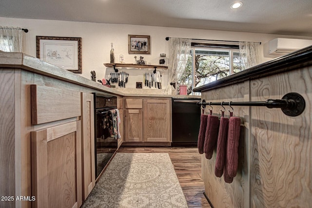 8894 W Lufkin Dr, Pine, AZ 85544 - bar area featuring dishwashing machine, a wall unit AC, wood finished floors, recessed lighting, and a textured ceiling