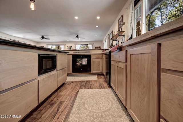 8894 W Lufkin Dr, Pine, AZ 85544 - kitchen featuring black appliances, light brown cabinets, light wood-style floors, recessed lighting, and light countertops