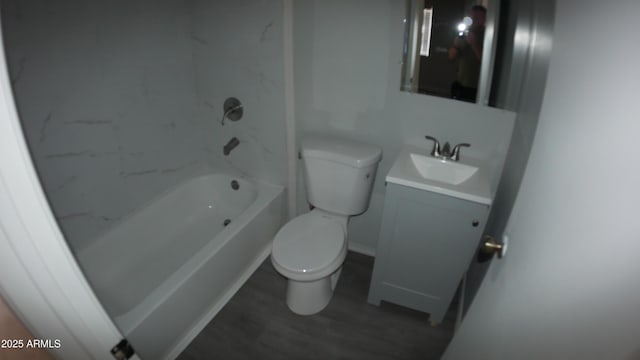 full bathroom with vanity, toilet, shower / washtub combination, and wood-type flooring