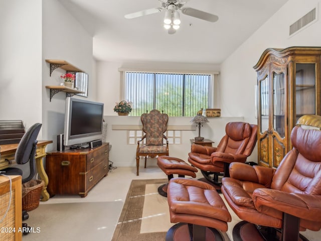 living room featuring ceiling fan