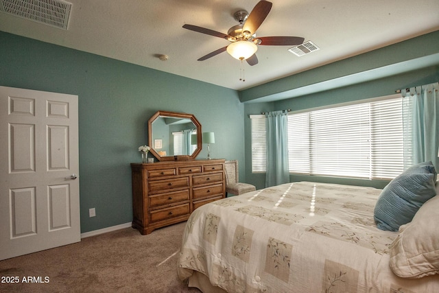 bedroom featuring carpet floors and ceiling fan